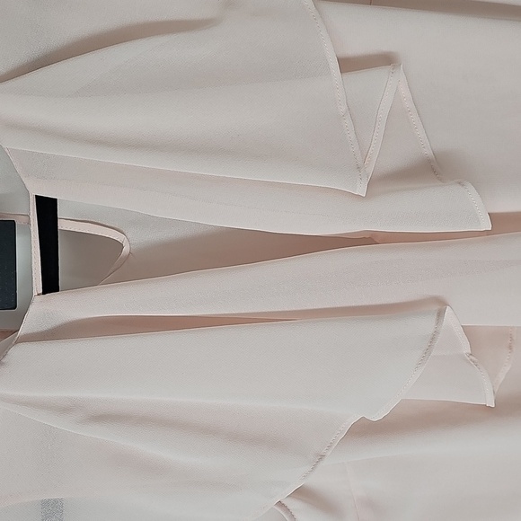 Marciano Nude Pink Vneck Flutter Sleeve Feminine Semi-sheer Blouse - Picture 3 of 8